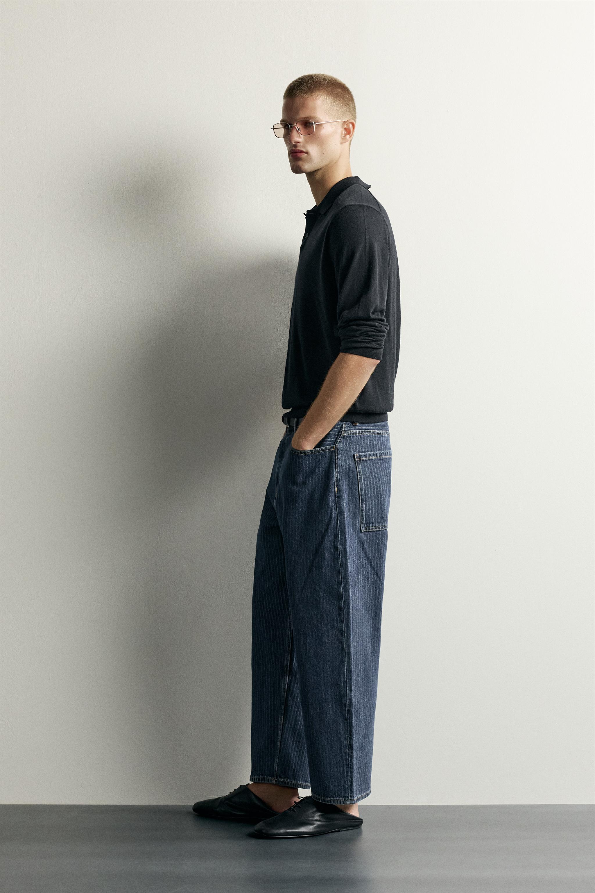 STRIPED TAPERED WIDE FIT JEANS